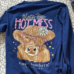 Simply Southern Blue Long Sleeve Tee with Whimsical Cow Design